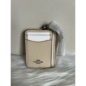 Coach 6303 Ivory Pebble Leather Zip Card Case ID Window Wallet NWT